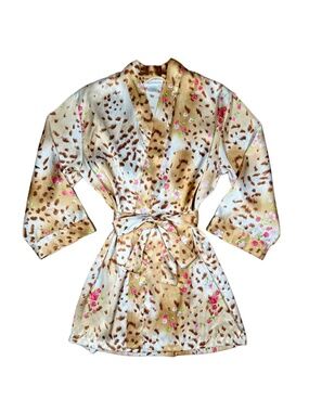 Soft Life Vintage 90s Floral Leopard Prink Silky Lingerie Dressing Robe